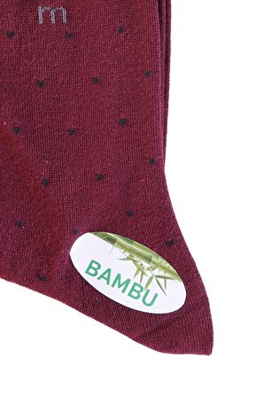  Erkek Bordo Bambu Berk Noktalı Desenli Uzun Çorap