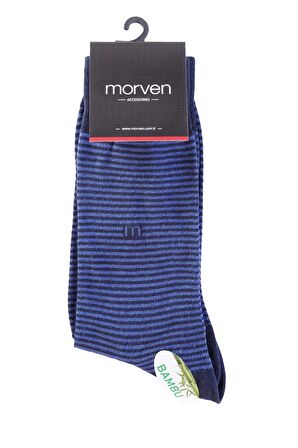  Erkek Lacivert Bambu Berk Çizgili Desenli Uzun Çorap