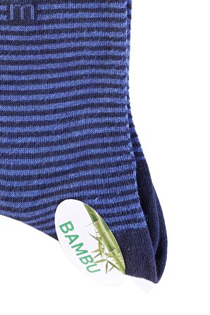  Erkek Lacivert Bambu Berk Çizgili Desenli Uzun Çorap