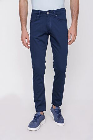  Erkek Saks Mavisi Pamuk 5 Cep Slim Fit Dar Kesim  Pantolon