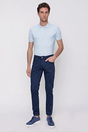  Erkek Saks Mavisi Pamuk 5 Cep Slim Fit Dar Kesim  Pantolon