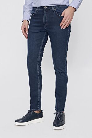  Erkek Marine Denim Slim Fit Dar Kesim Jean Kot Pantolon