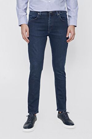  Erkek Marine Denim Slim Fit Dar Kesim Jean Kot Pantolon