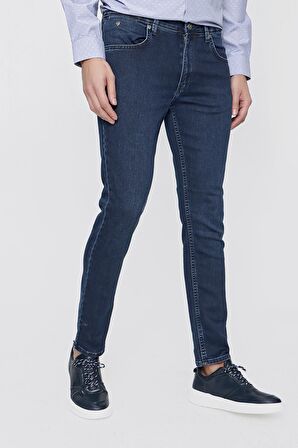  Erkek Marine Denim Slim Fit Dar Kesim Jean Kot Pantolon