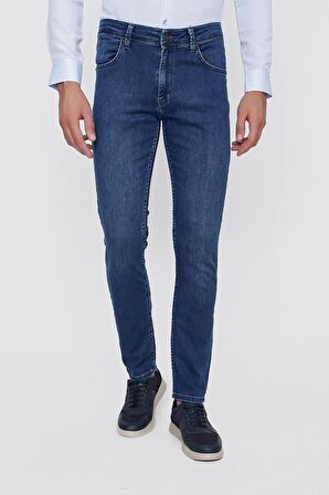  Erkek Mavi Denim Slim Fit Dar Kesim Jean Kot Pantolon