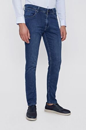  Erkek Mavi Denim Slim Fit Dar Kesim Jean Kot Pantolon