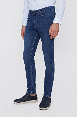  Erkek Mavi Denim Slim Fit Dar Kesim Jean Kot Pantolon