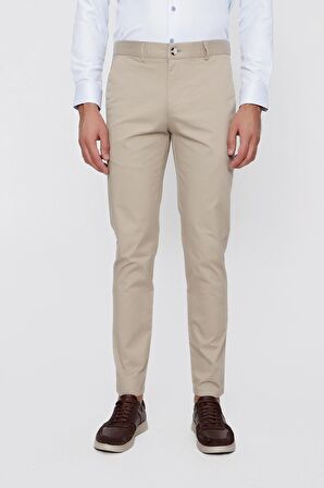  Erkek Bej Summer Armür Pamuk Yan Cep Slim Fit Dar Kesim Pantolon