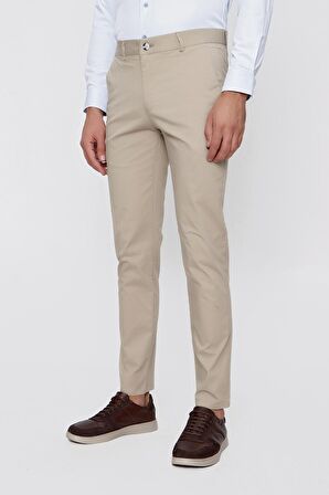  Erkek Bej Summer Armür Pamuk Yan Cep Slim Fit Dar Kesim Pantolon