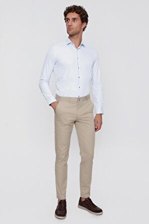  Erkek Bej Summer Armür Pamuk Yan Cep Slim Fit Dar Kesim Pantolon