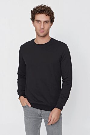 Erkek Siyah Basic Bisiklet Yaka Dynamic Fit Rahat Kesim Sweatshirt
