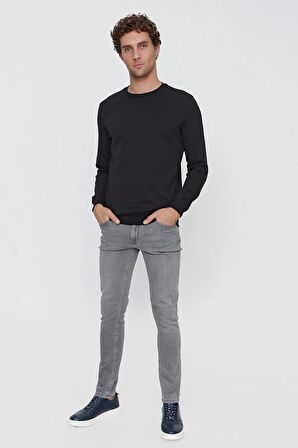  Erkek Siyah Basic Bisiklet Yaka Dynamic Fit Rahat Kesim Sweatshirt