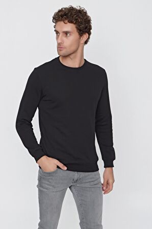  Erkek Siyah Basic Bisiklet Yaka Dynamic Fit Rahat Kesim Sweatshirt