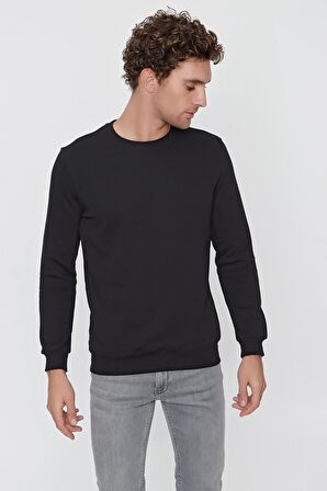  Erkek Siyah Basic Bisiklet Yaka Dynamic Fit Rahat Kesim Sweatshirt
