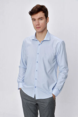  Erkek Buz Mavisi Basic Slim Fit Dar Kesim Gömlek