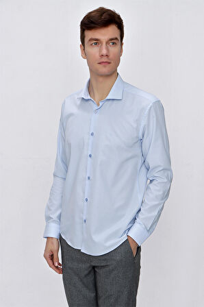  Erkek Buz Mavisi Basic Slim Fit Dar Kesim Gömlek