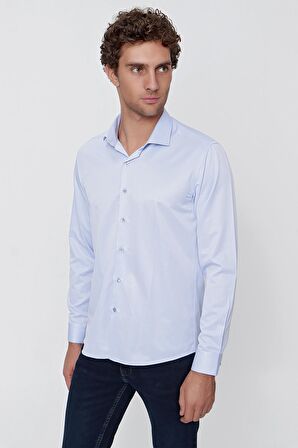  Erkek Buz Mavisi Jakar Desen Slim Fit Dar Kesim Gömlek