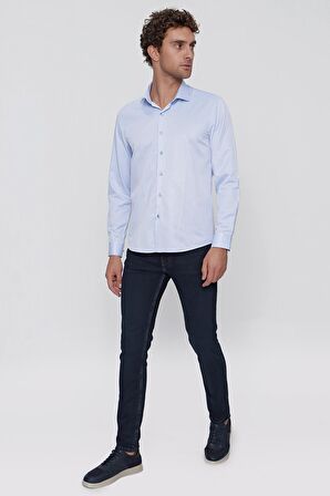  Erkek Buz Mavisi Jakar Desen Slim Fit Dar Kesim Gömlek