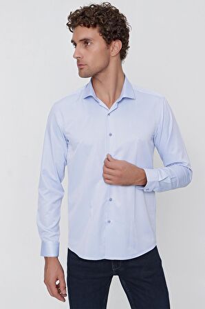  Erkek Buz Mavisi Jakar Desen Slim Fit Dar Kesim Gömlek