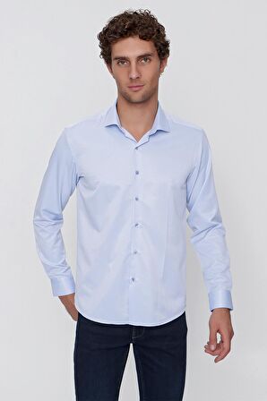  Erkek Buz Mavisi Jakar Desen Slim Fit Dar Kesim Gömlek