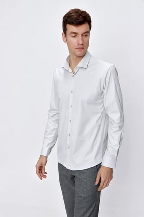  Erkek Kremrengi Saten Lycra Slim Fit Dar Kesim Gömlek