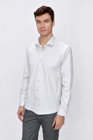  Erkek Kremrengi Saten Lycra Slim Fit Dar Kesim Gömlek