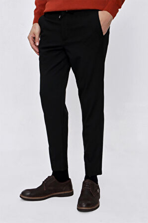  Erkek Siyah Slim Fit Lastikli Spor Pantolon