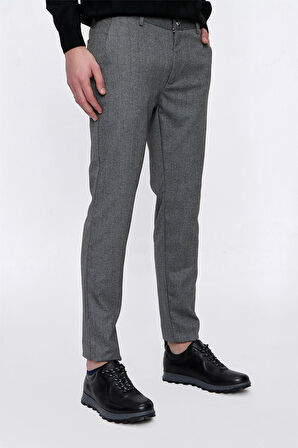  Erkek Gri Poliviskon Desenli Slim Fit Pantolon