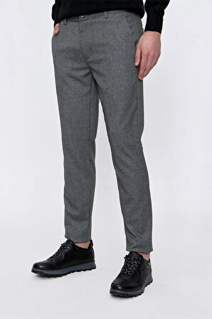  Erkek Gri Poliviskon Desenli Slim Fit Pantolon