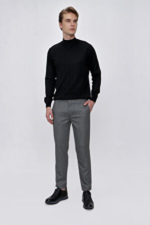  Erkek Gri Poliviskon Desenli Slim Fit Pantolon