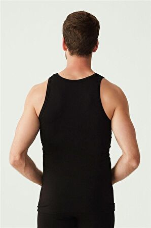  Erkek Siyah Basic Düz %100 Pamuk Atlet