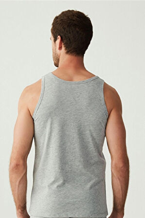  Erkek Gri Basic Düz %100 Pamuk Atlet