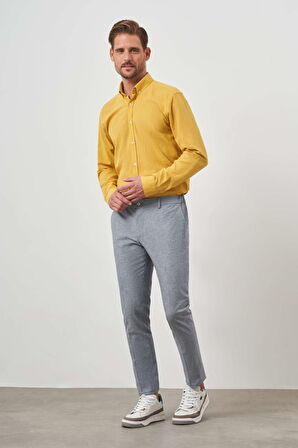  Erkek Lacivert Keten Desenli Yandan Lastikli Slim Fit Pantolon