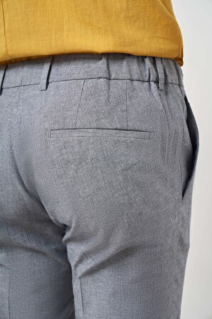  Erkek Lacivert Keten Desenli Yandan Lastikli Slim Fit Pantolon