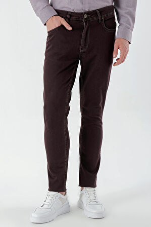  Erkek Bordo Explorer Pamuk 5 Cep Slim Fit Pantolon