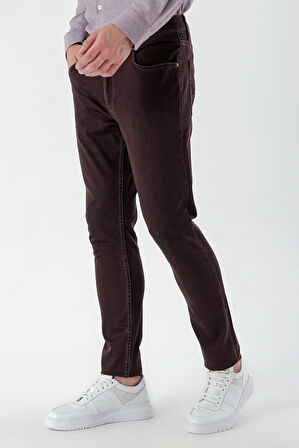  Erkek Bordo Explorer Pamuk 5 Cep Slim Fit Pantolon