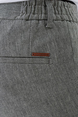  Erkek Siyah Bond Desenli Poliviskon-Keten Slim Fit Pantolon