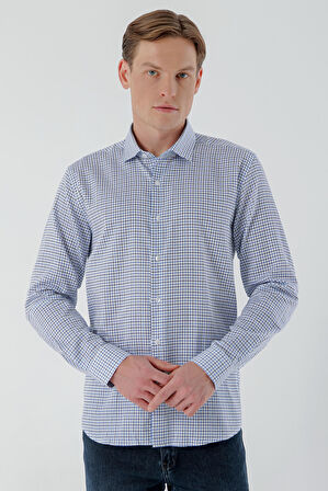  Erkek Mavi B.Gabardin Pamuk Desenli Slim Fit Gömlek