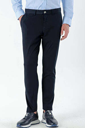  Erkek Lacivert Piefti Pamuk Yan Cep Slim Fit Chino Pantolon