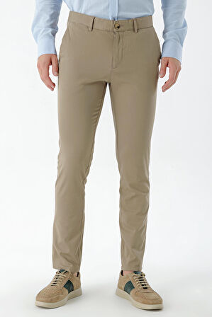  Erkek AÇIK KAHVE Piefti Pamuk Yan Cep Slim Fit Chino Pantolon