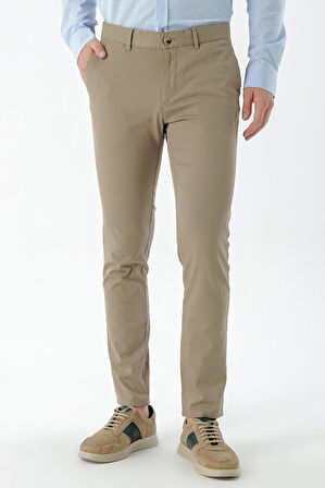 Erkek AÇIK KAHVE Piefti Pamuk Yan Cep Slim Fit Chino Pantolon