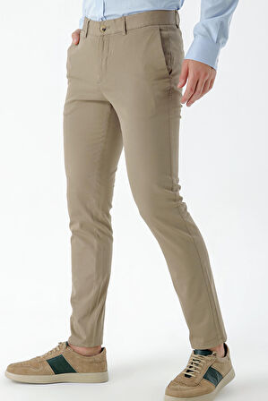  Erkek AÇIK KAHVE Piefti Pamuk Yan Cep Slim Fit Chino Pantolon