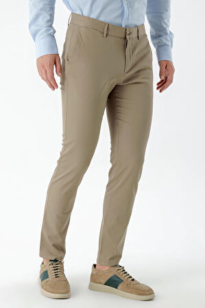  Erkek AÇIK KAHVE Piefti Pamuk Yan Cep Slim Fit Chino Pantolon