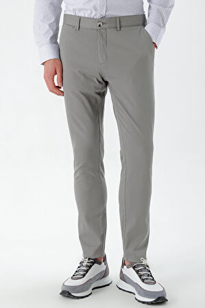  Erkek Gri Piefti Pamuk Yan Cep Slim Fit Chino Pantolon