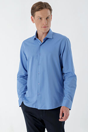  Erkek Mavi Şamre Trend Slim Fit Gömlek