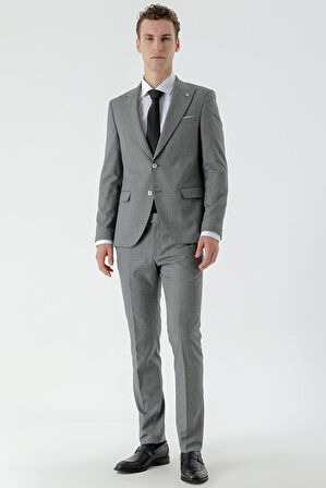  Erkek Siyah Patara Desenli  Slim Fit Takım Elbise
