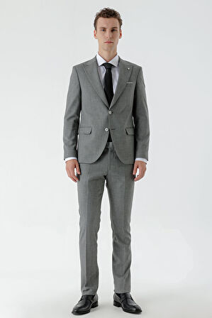  Erkek Siyah Patara Desenli  Slim Fit Takım Elbise