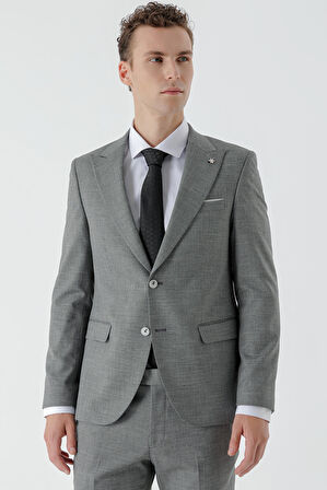  Erkek Siyah Patara Desenli  Slim Fit Takım Elbise