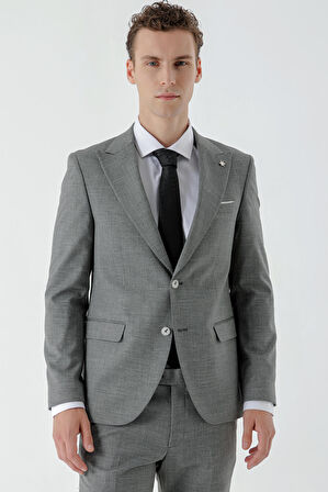  Erkek Siyah Patara Desenli  Slim Fit Takım Elbise