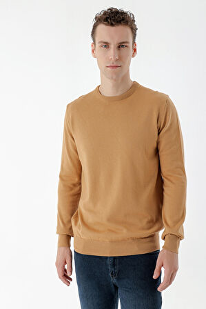  Erkek Camel Basic Bisiklet Yaka Dynamic Fit Rahat Kesim Triko